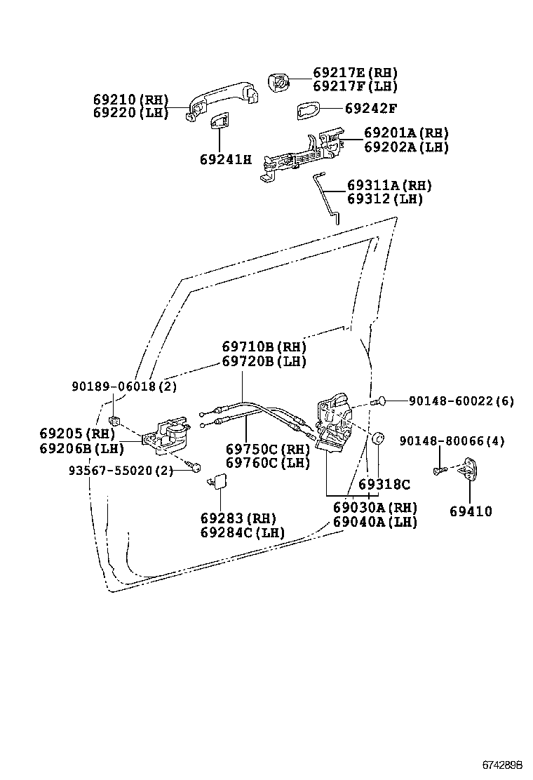 Toyota 69201-35010 FRAME SUB-ASSY, FRONT DOOR OUTSIDE HANDLE, RH