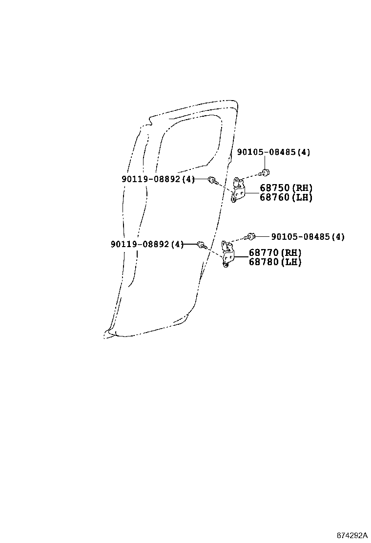68750-52020 HINGE ASSY, REAR DOOR, UPPER RH product image