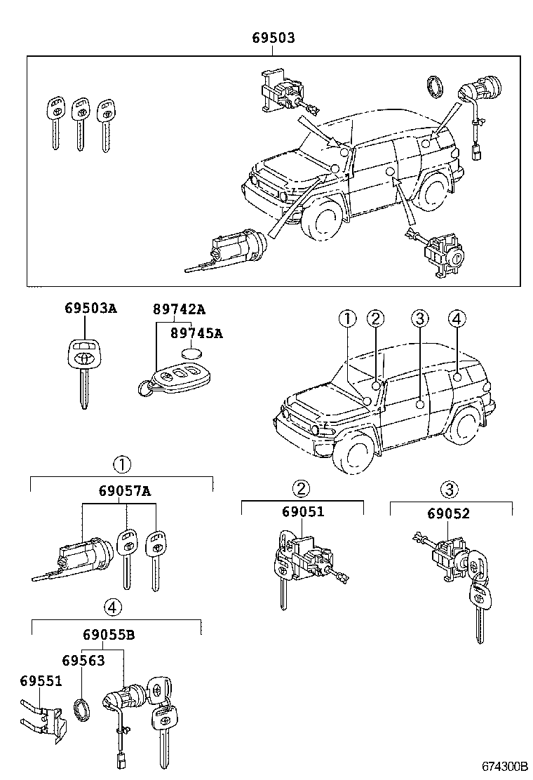 Toyota 69005-35A30 CYLINDER SET, LOCK