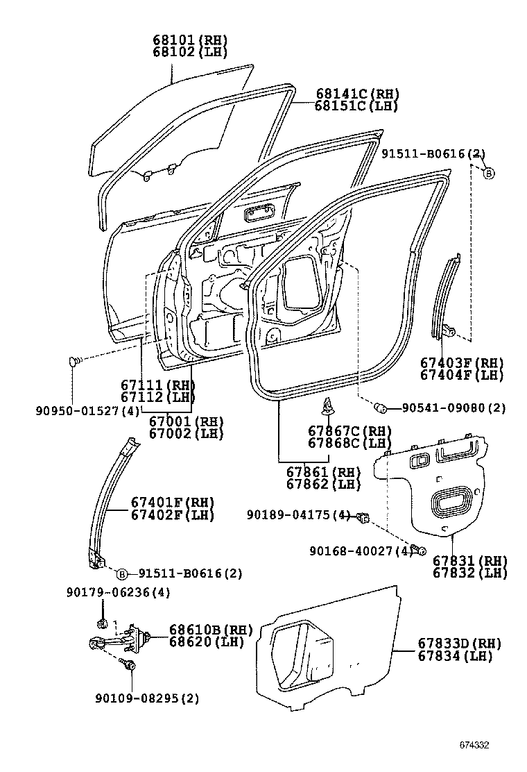 68101-AC050 GLASS SUB-ASSY, FRONT DOOR, RH product image