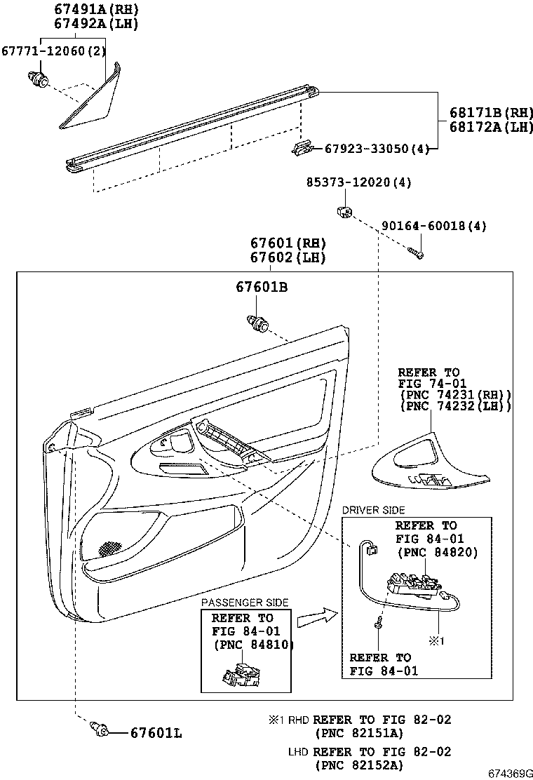 68101-33130 GLASS SUB-ASSY, FRONT DOOR, RH product image