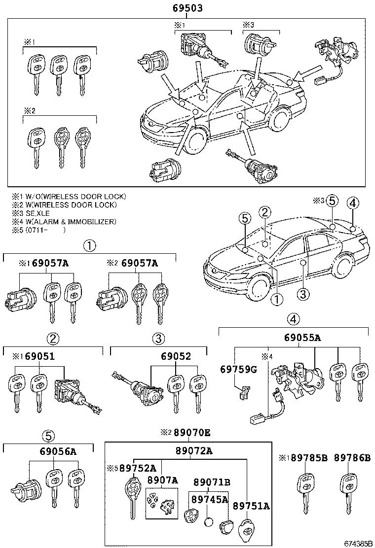 Toyota 69005-06272 CYLINDER SET, LOCK