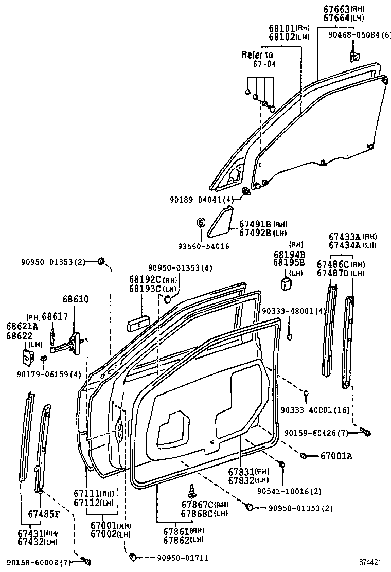 68101-50040 GLASS SUB-ASSY, FRONT DOOR, RH product image