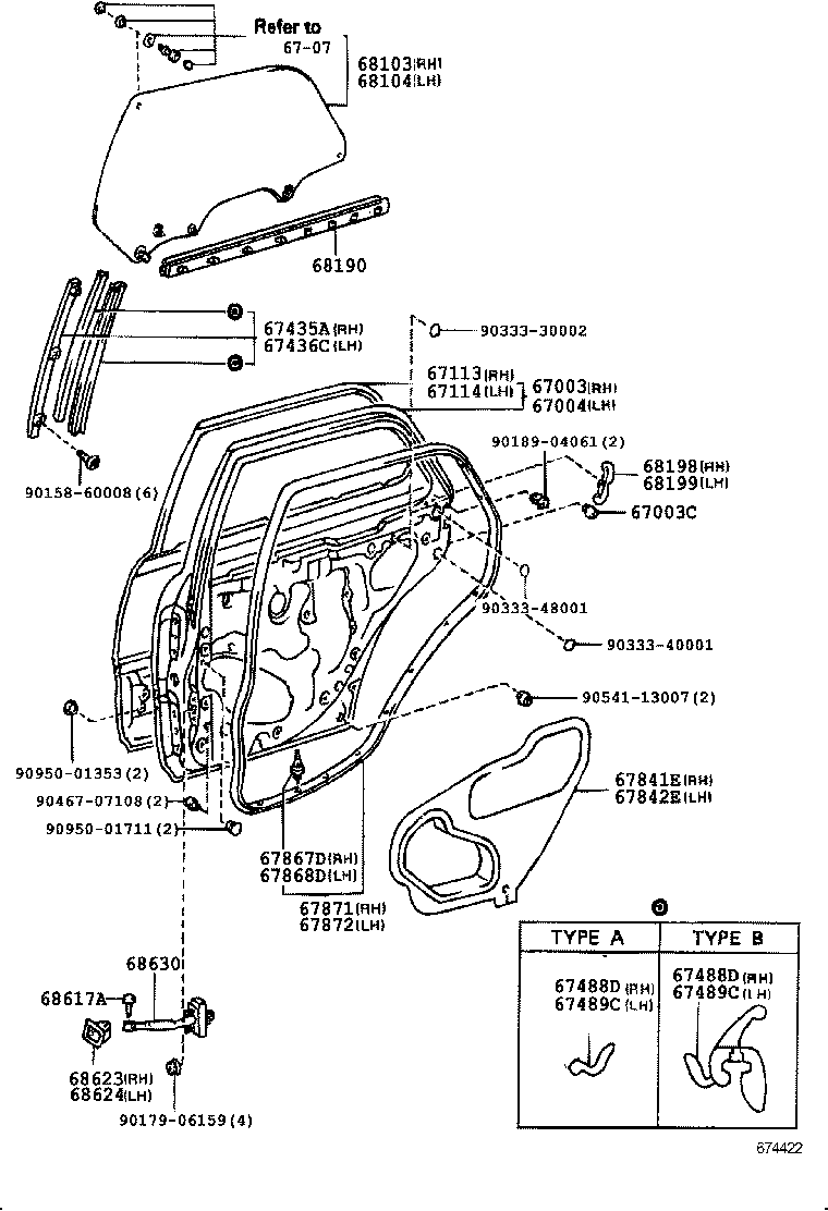 68103-50041 GLASS SUB-ASSY, REAR DOOR, RH product image