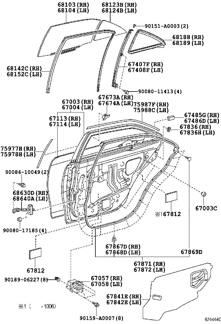 Toyota 67640-06751-E1 BOARD SUB-ASSY, REAR DOOR TRIM, LH
