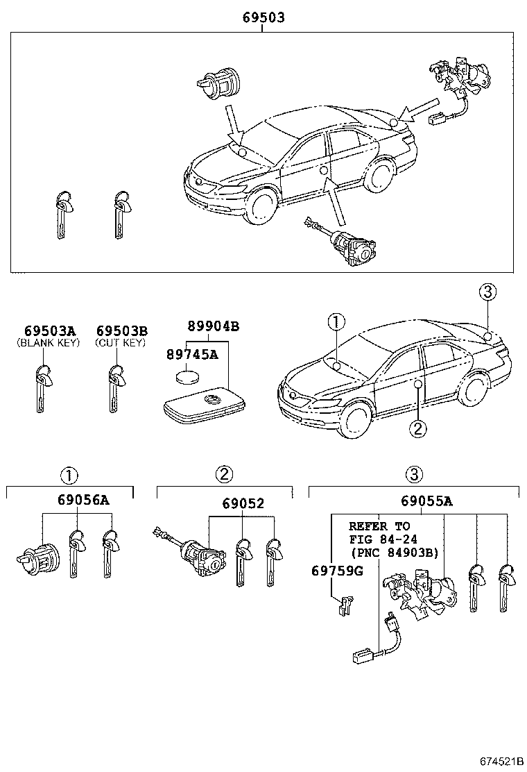 Toyota 69005-33B80 CYLINDER SET, LOCK