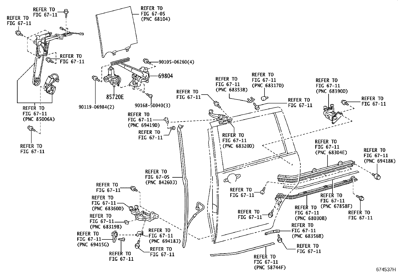 69804-44030 REGULATOR SUB-ASSY, REAR DOOR WINDOW, LH product image
