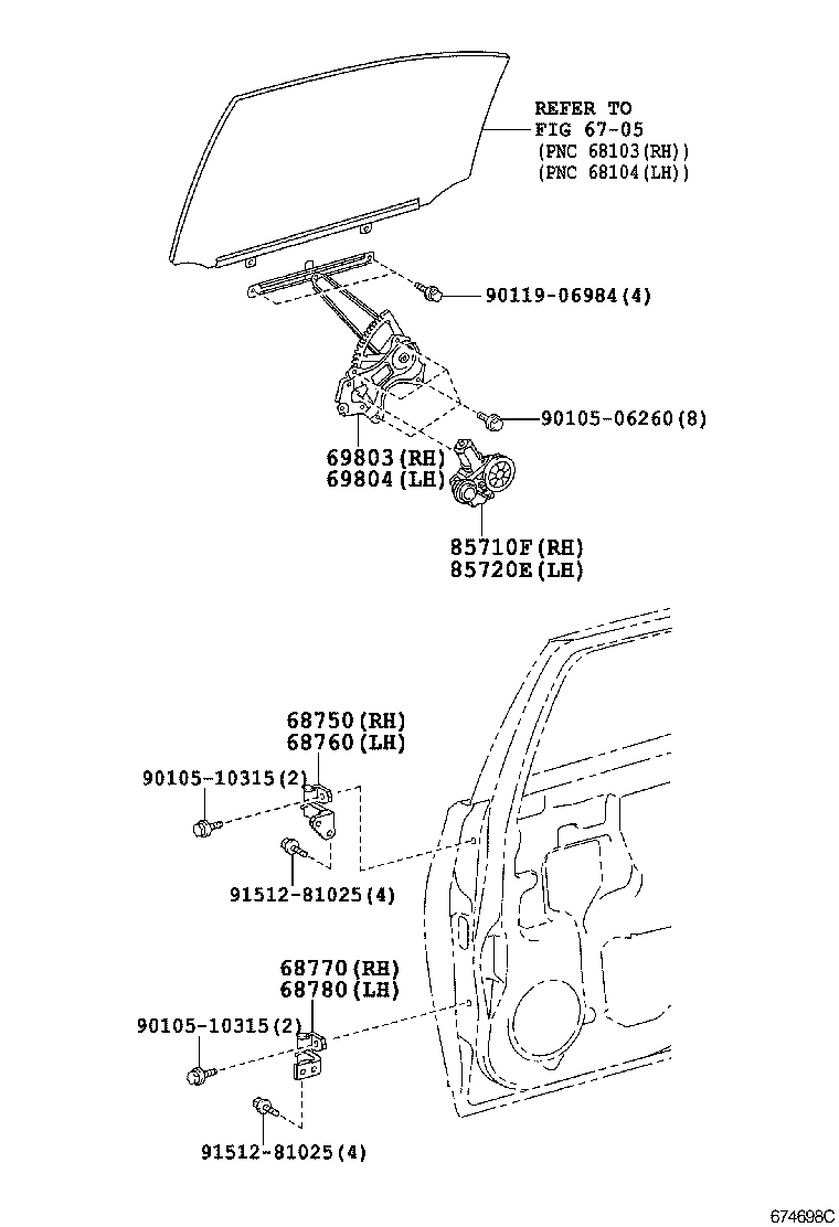 Toyota 69804-50040 REGULATOR SUB-ASSY, REAR DOOR WINDOW, LH