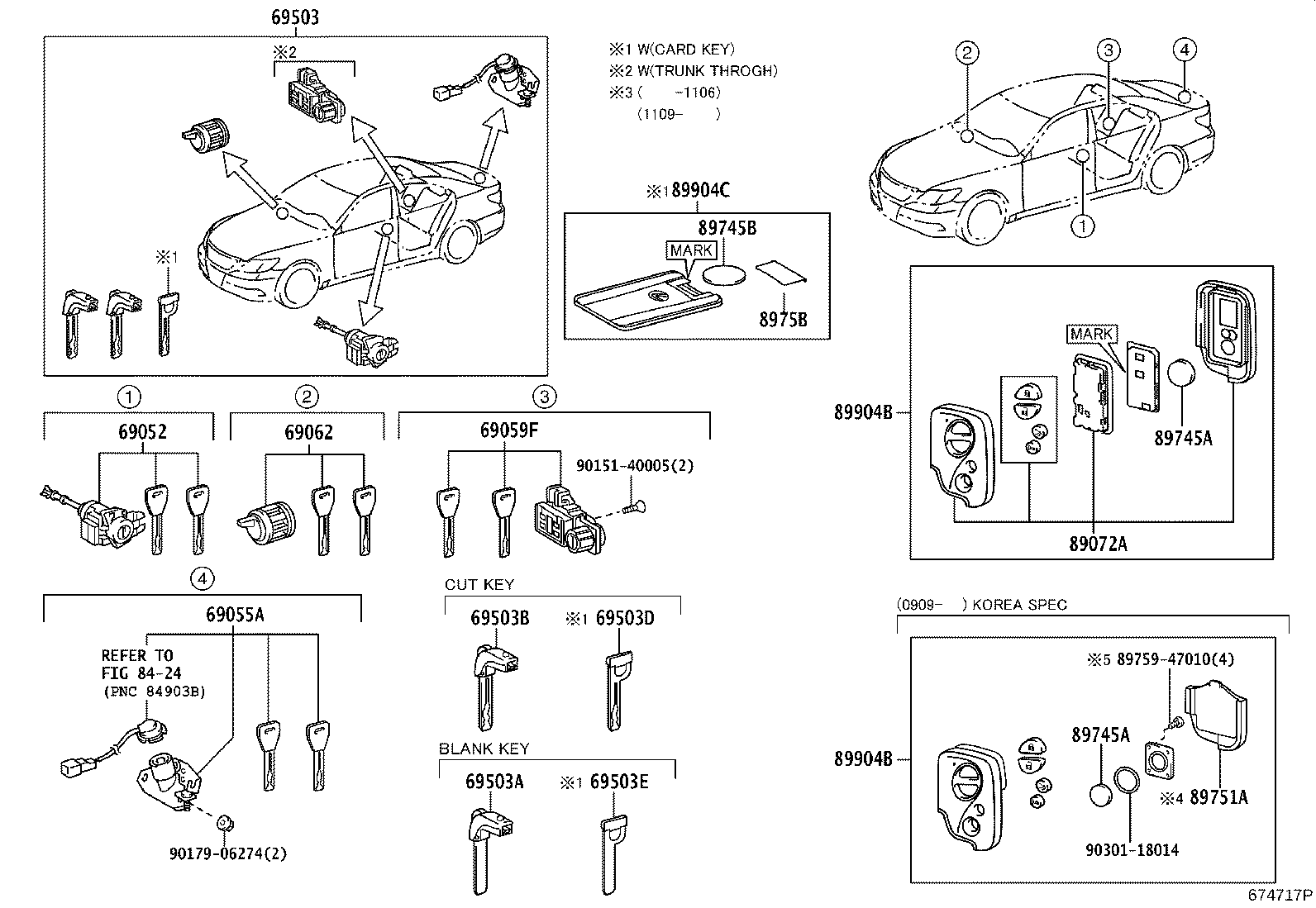 Toyota 69005-50A30 CYLINDER SET, LOCK