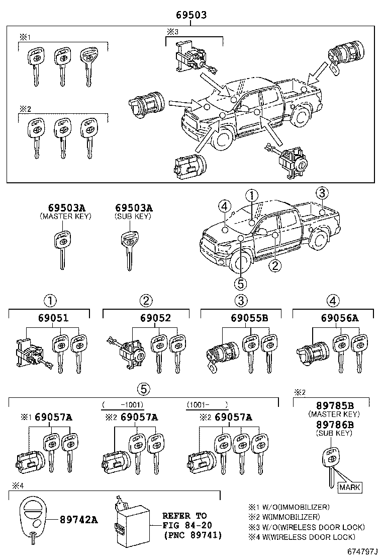 Toyota 69005-0C110 CYLINDER SET, LOCK