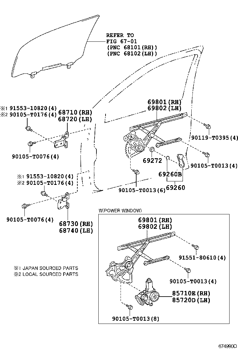 69802-0D130 REGULATOR SUB-ASSY, FRONT DOOR WINDOW, LH product image
