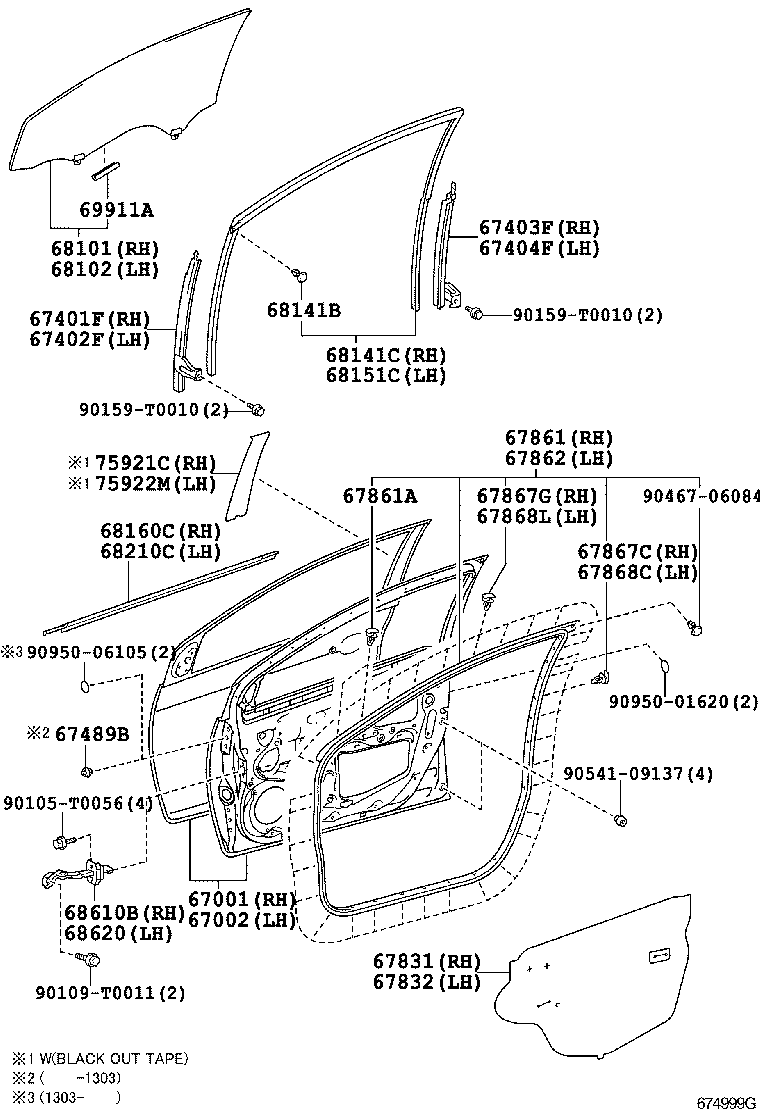 68110-0D121 GLASS SUB-ASSY, FRONT DOOR, RH product image