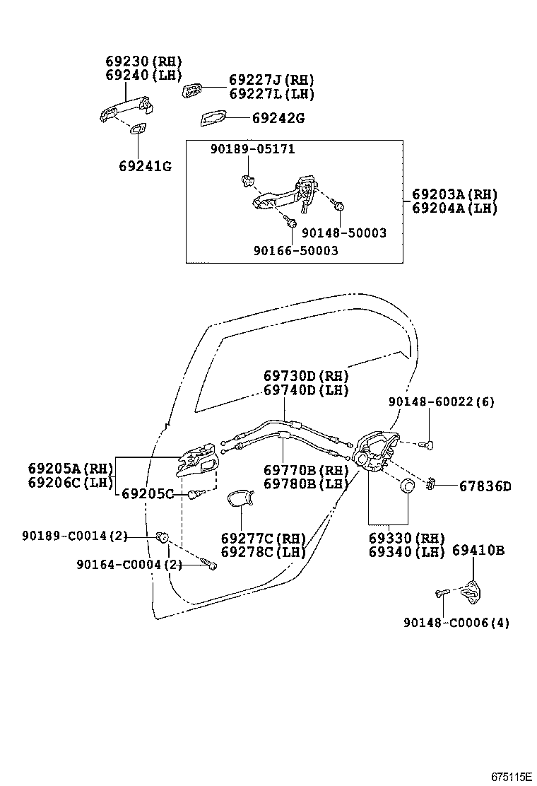 69730-02100 CABLE ASSY, REAR DOOR LOCK REMOTE CONTROL, RH product image