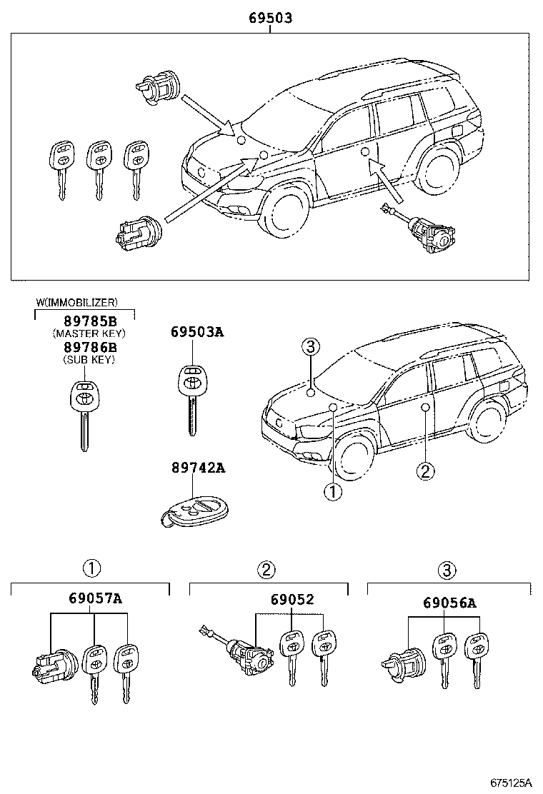 Toyota 69005-48310 CYLINDER SET, LOCK