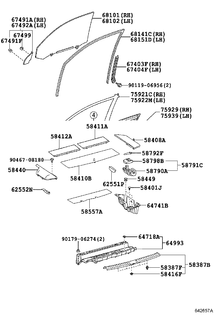 Toyota 67610-48680-B2 BOARD SUB-ASSY, FRONT DOOR TRIM, RH