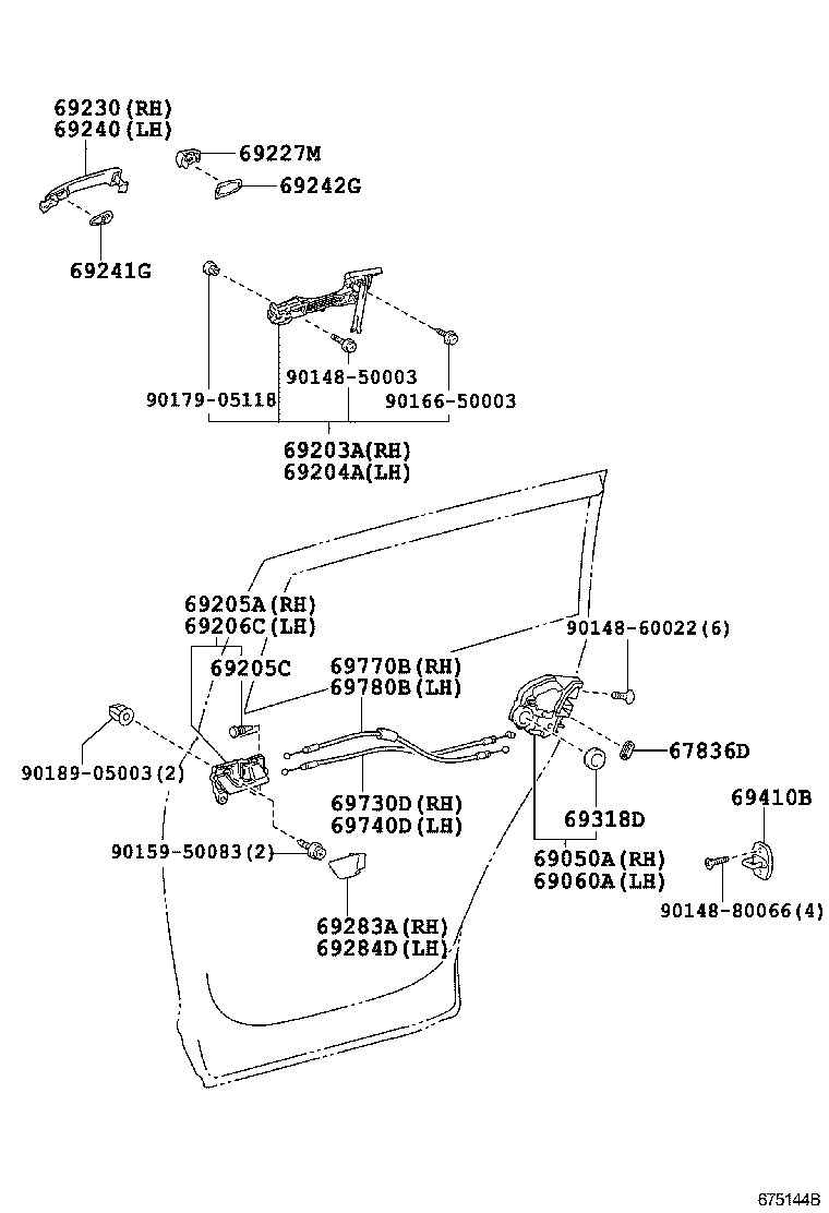 Toyota 69210-22240-A5 HANDLE ASSY, REAR DOOR OUTSIDE, RH