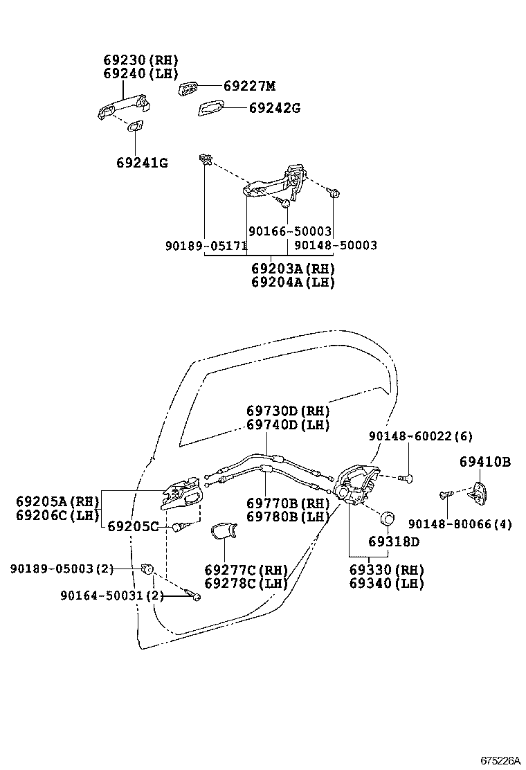69203-02130 FRAME SUB-ASSY, REAR DOOR OUTSIDE HANDLE, RH product image