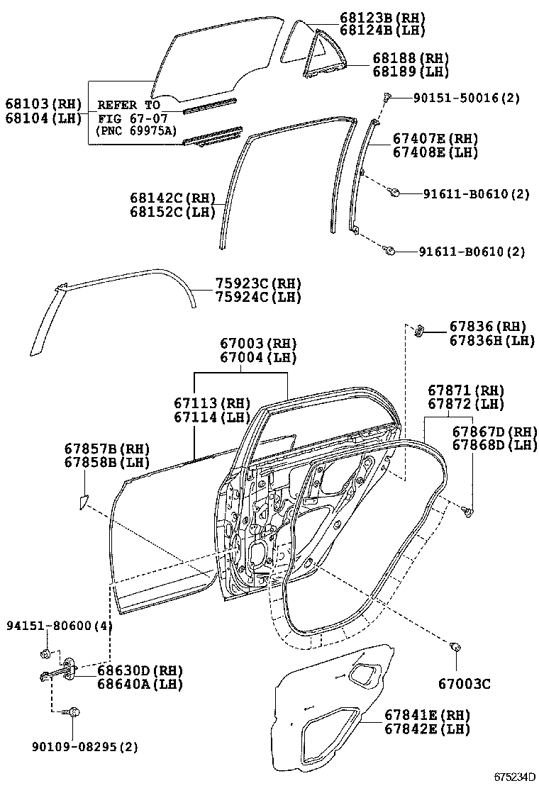 67871-02150 WEATHERSTRIP, REAR DOOR, RH product image