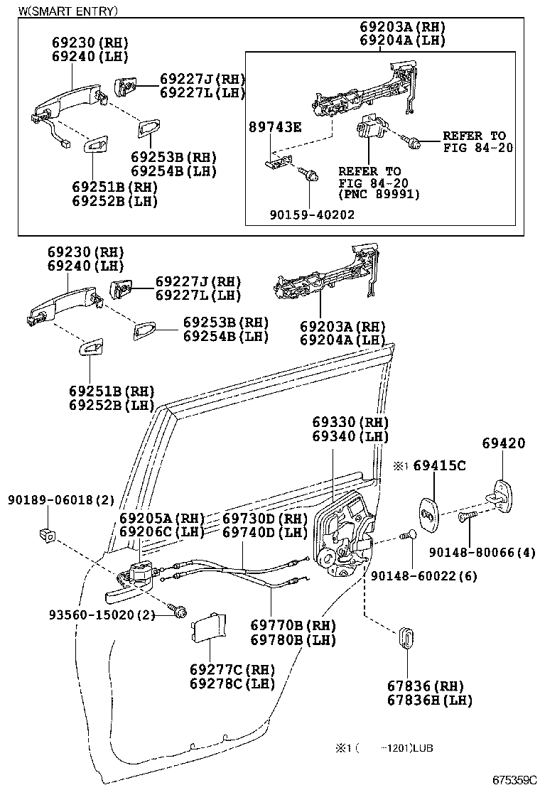 69203-60040 FRAME SUB-ASSY, REAR DOOR OUTSIDE HANDLE, RH product image