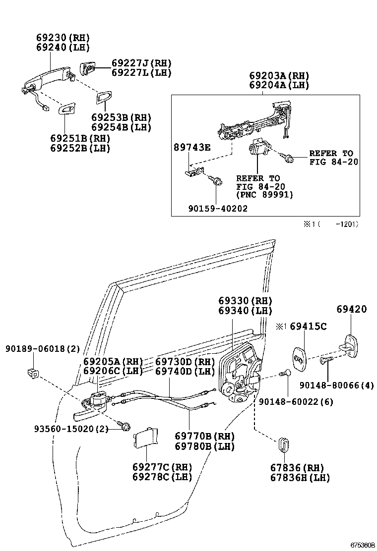 Toyota 69203-60020 FRAME SUB-ASSY, REAR DOOR OUTSIDE HANDLE, RH