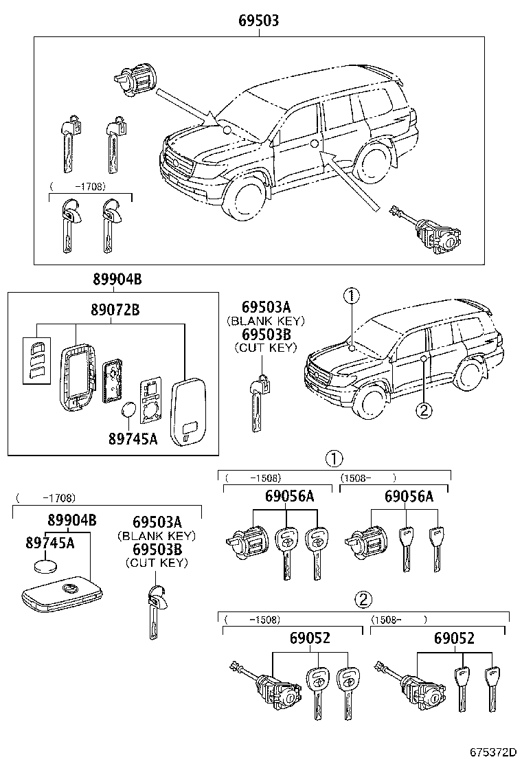 Toyota 69005-60G50 CYLINDER SET, LOCK