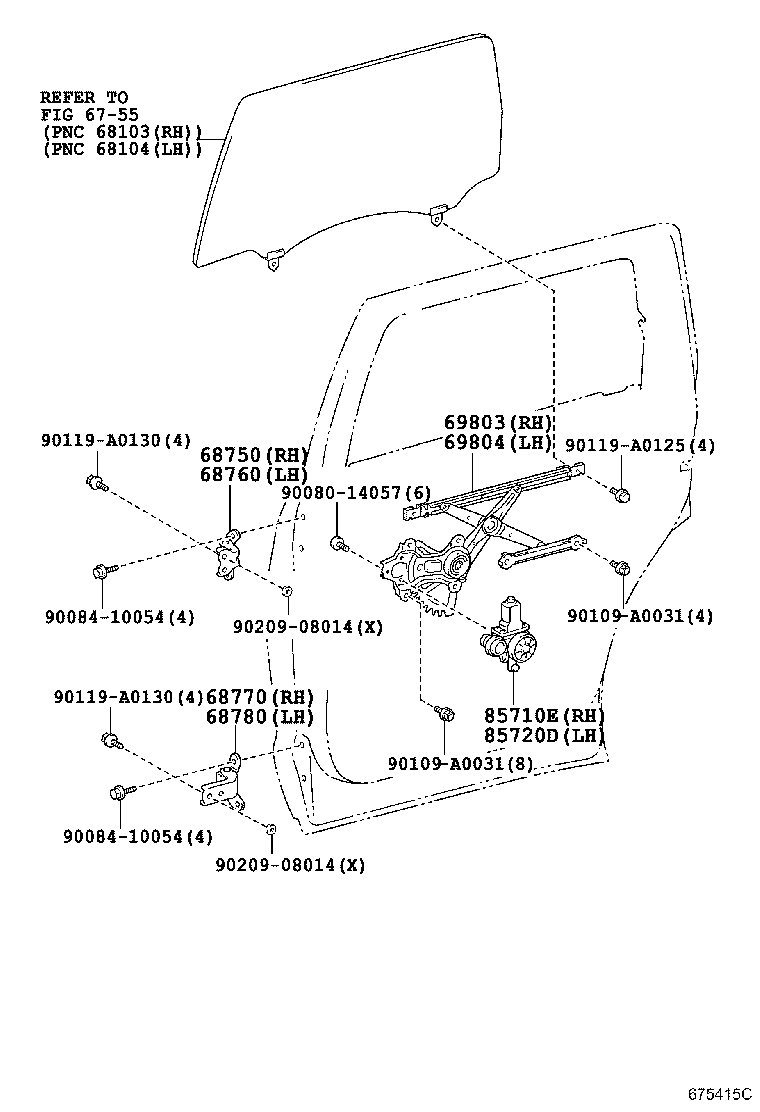 Toyota 69804-0C040 REGULATOR SUB-ASSY, REAR DOOR WINDOW, LH