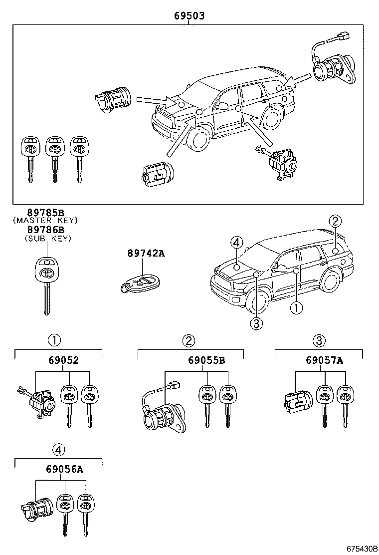 Toyota 69005-0C120 CYLINDER SET, LOCK