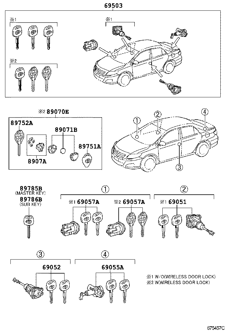 Toyota 69005-02670 CYLINDER SET, LOCK