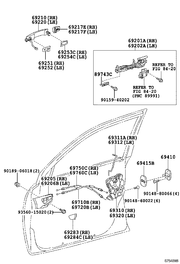Toyota 69749-60030 CLAMP, FRONT DOOR LOCK LINK, NO.1