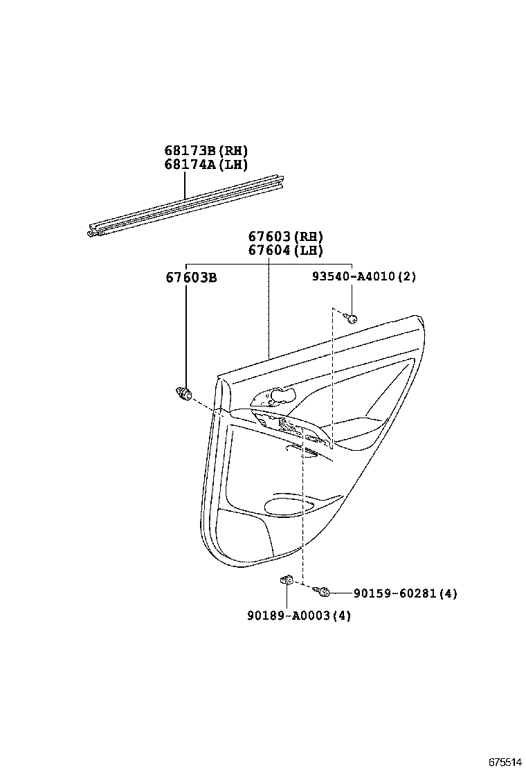 67488-02050 SEAL, REAR DOOR REAR GUIDE, LH product image