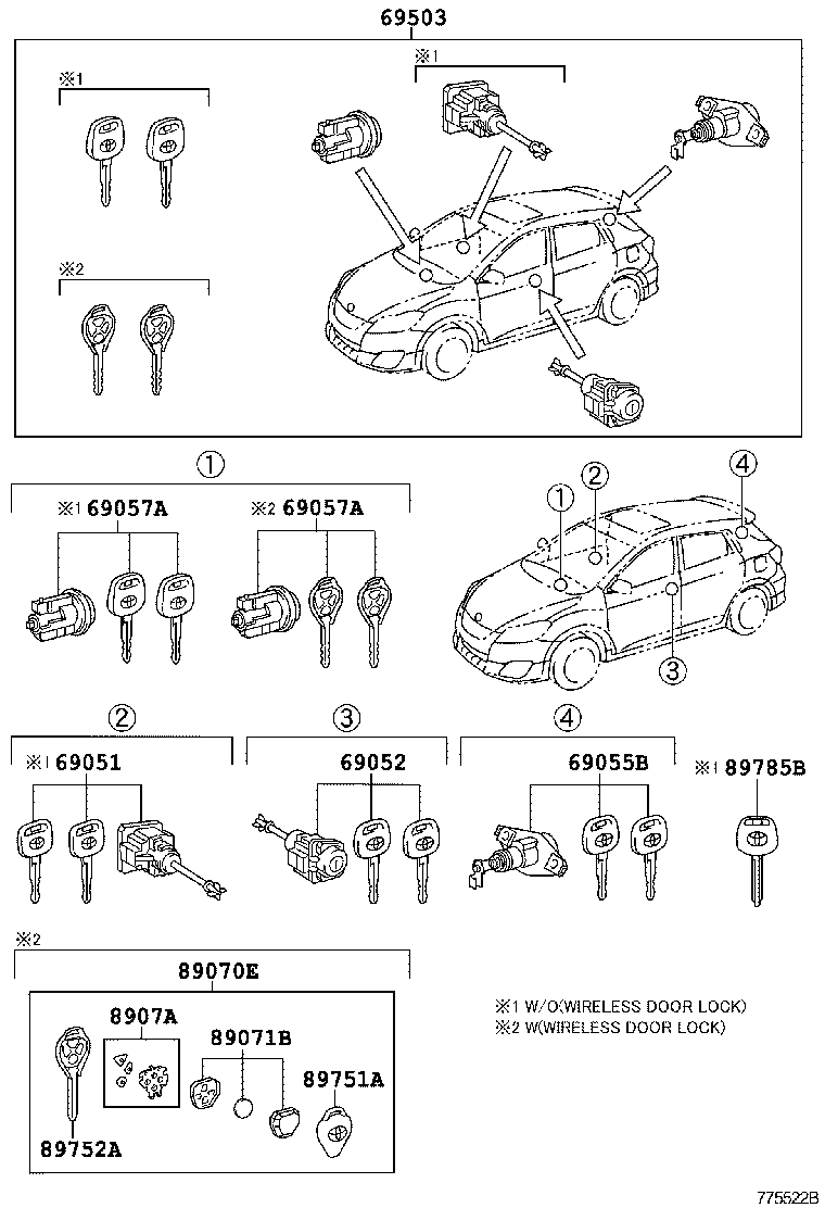 Toyota 69005-02151 CYLINDER SET, LOCK