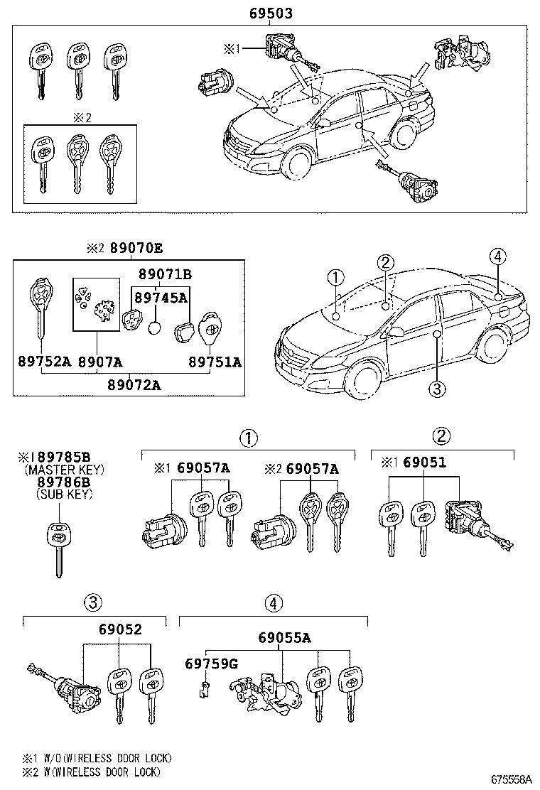 Toyota 69005-12D70 CYLINDER SET, LOCK