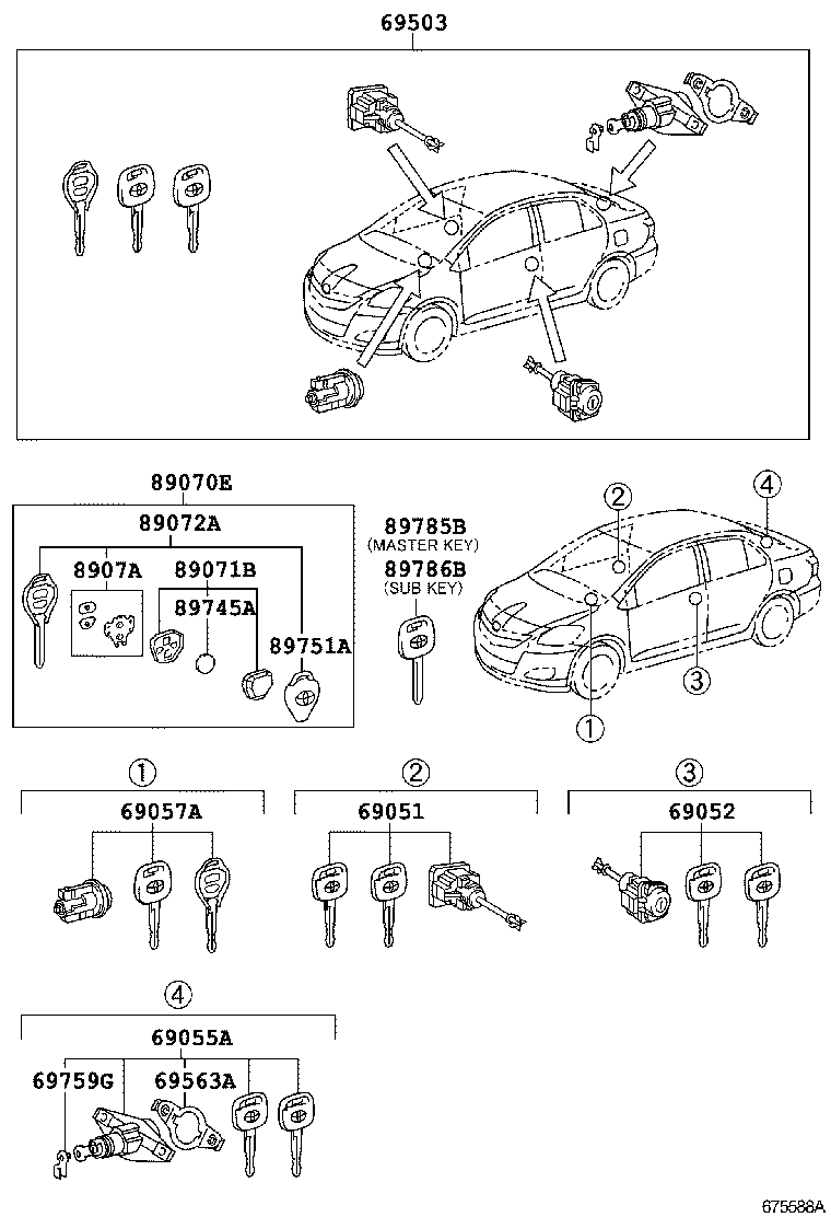 69052-0D110 CYLINDER & KEY SET, DOOR LOCK, LH product image