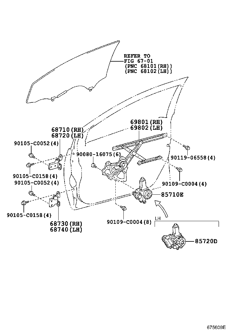 69802-0D120 REGULATOR SUB-ASSY, FRONT DOOR WINDOW, LH product image