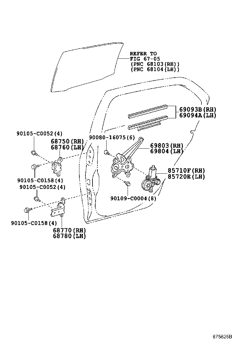 69804-02120 REGULATOR SUB-ASSY, REAR DOOR WINDOW, LH product image