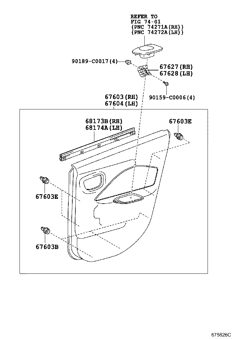 67626-0D030 BRACKET, REAR DOOR TRIM, RH product image