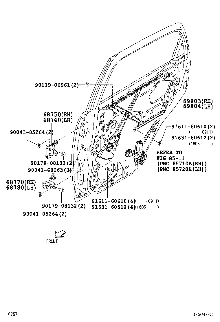 Toyota 69803-B4010 REGULATOR SUB-ASSY, REAR DOOR WINDOW, RH