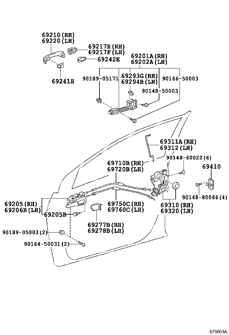 Toyota 69201-02190 FRAME SUB-ASSY, FRONT DOOR OUTSIDE HANDLE, RH