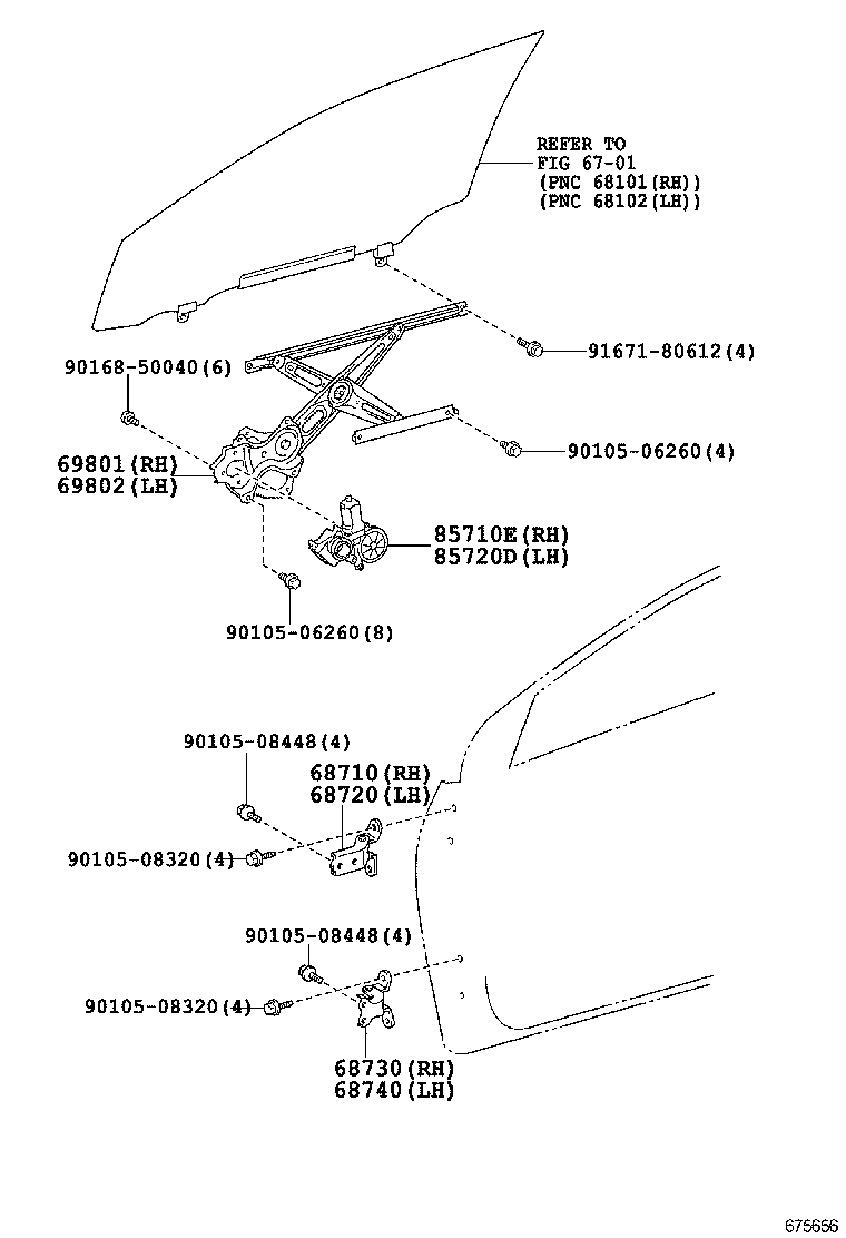 69801-02250 REGULATOR SUB-ASSY, FRONT DOOR WINDOW, RH product image