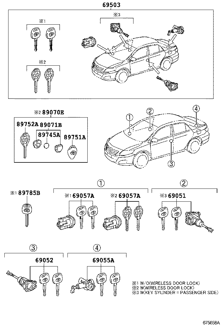 Toyota 69005-02530 CYLINDER SET, LOCK