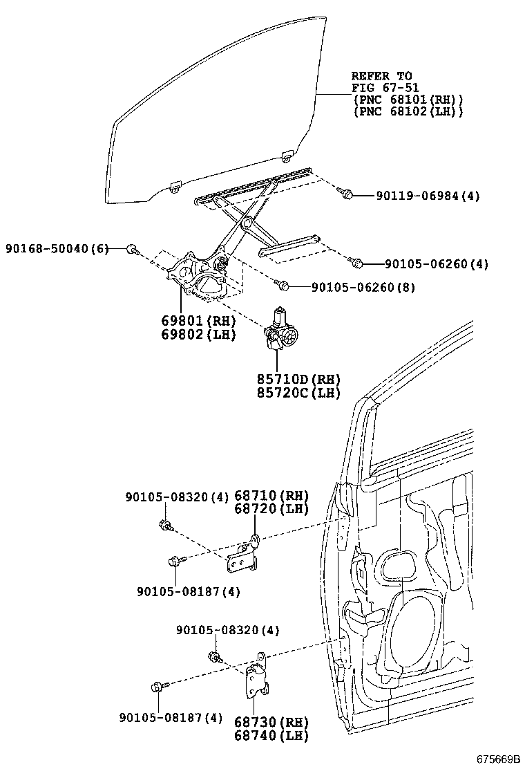 69801-58020 REGULATOR SUB-ASSY, FRONT DOOR WINDOW, RH product image