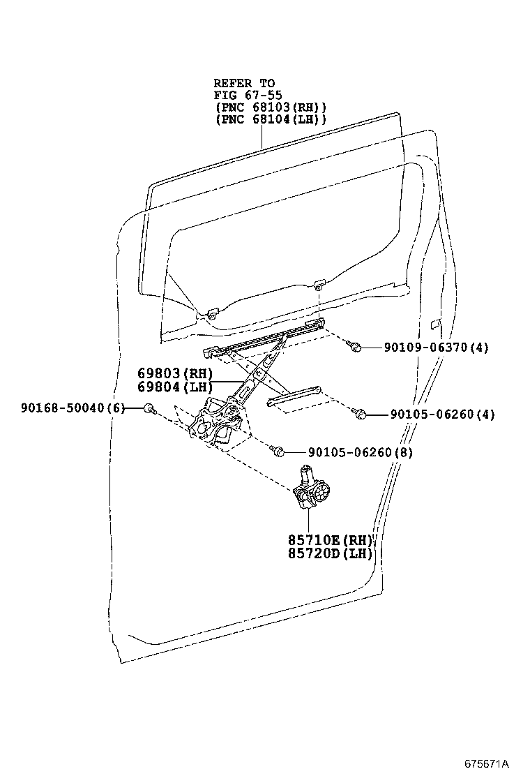 69804-58020 REGULATOR SUB-ASSY, REAR DOOR WINDOW, LH product image