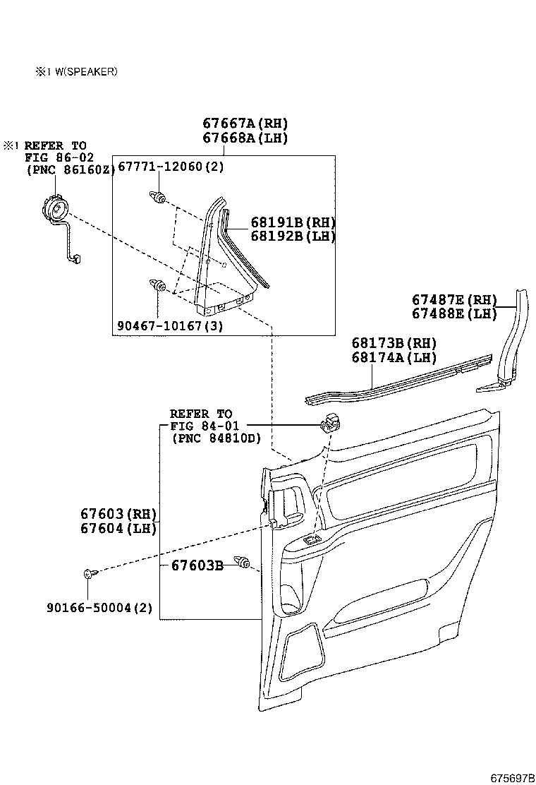 67488-58020 GARNISH, REAR DOOR REAR GUIDE BRACKET, LH product image