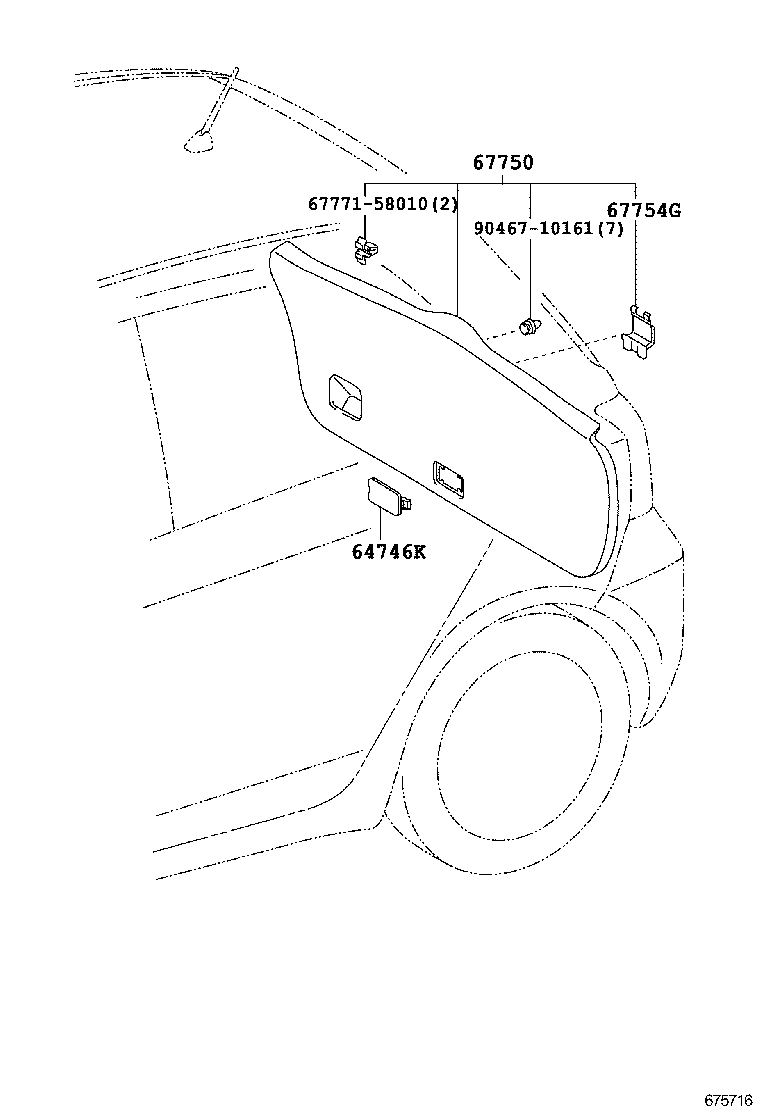 64827-0D040 CLIP, BACK WINDOW GLASS, RH product image