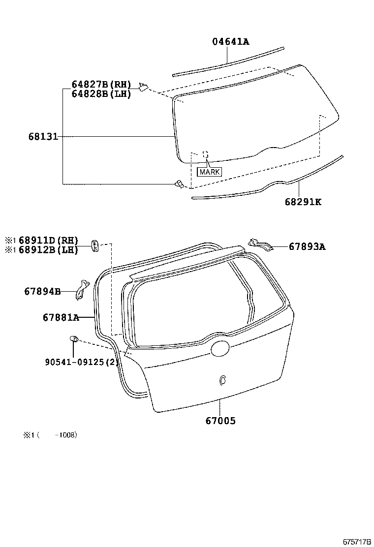 64827-0D040 CLIP, BACK WINDOW GLASS, RH product image