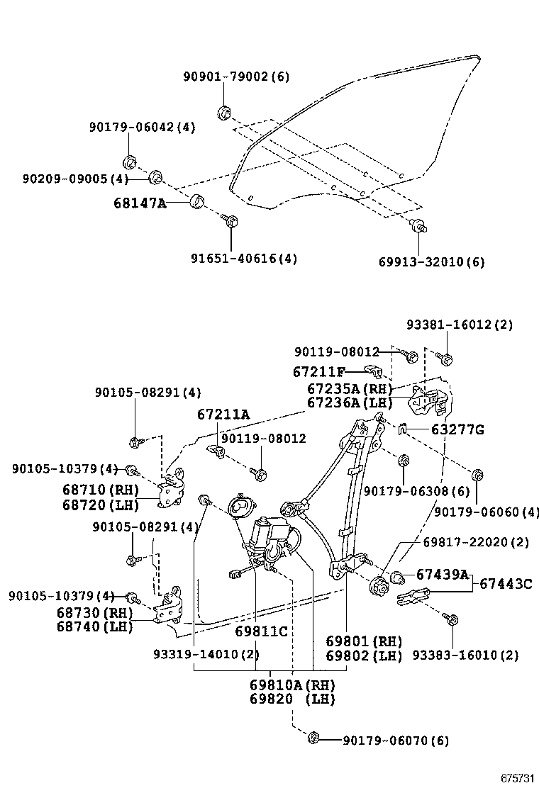 69820-33060 REGULATOR ASSY, FRONT DOOR WINDOW, LH product image