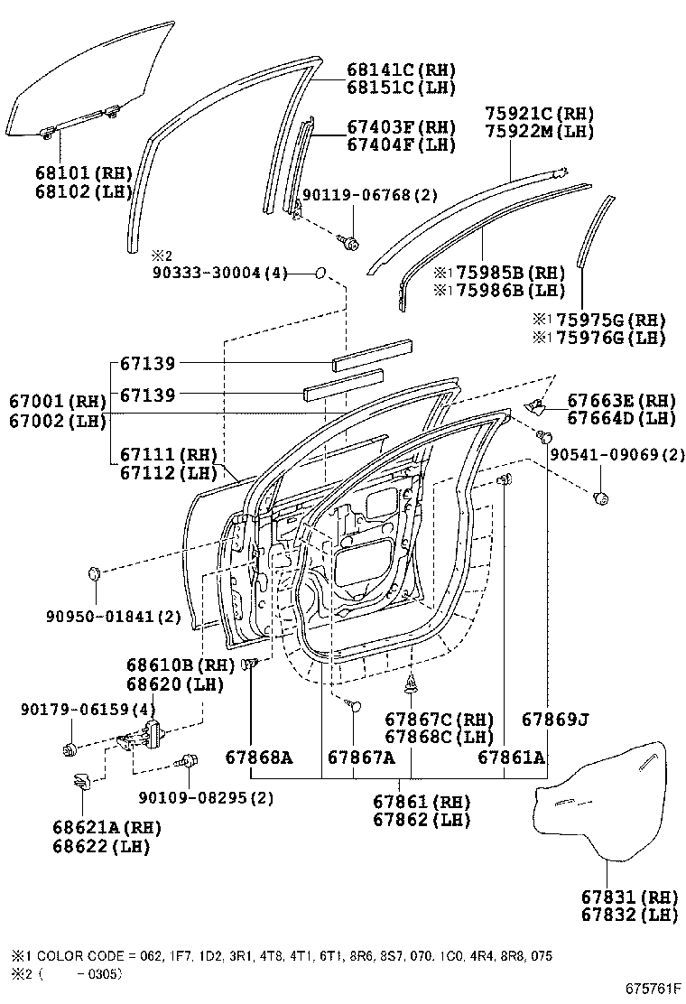 Toyota 67610-48290-B1 BOARD SUB-ASSY, FRONT DOOR TRIM, RH