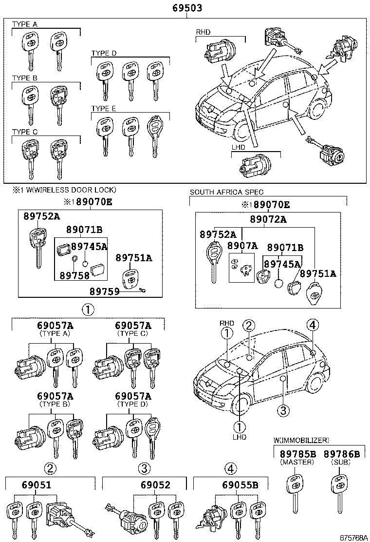 69005-52B60 CYLINDER SET, LOCK product image