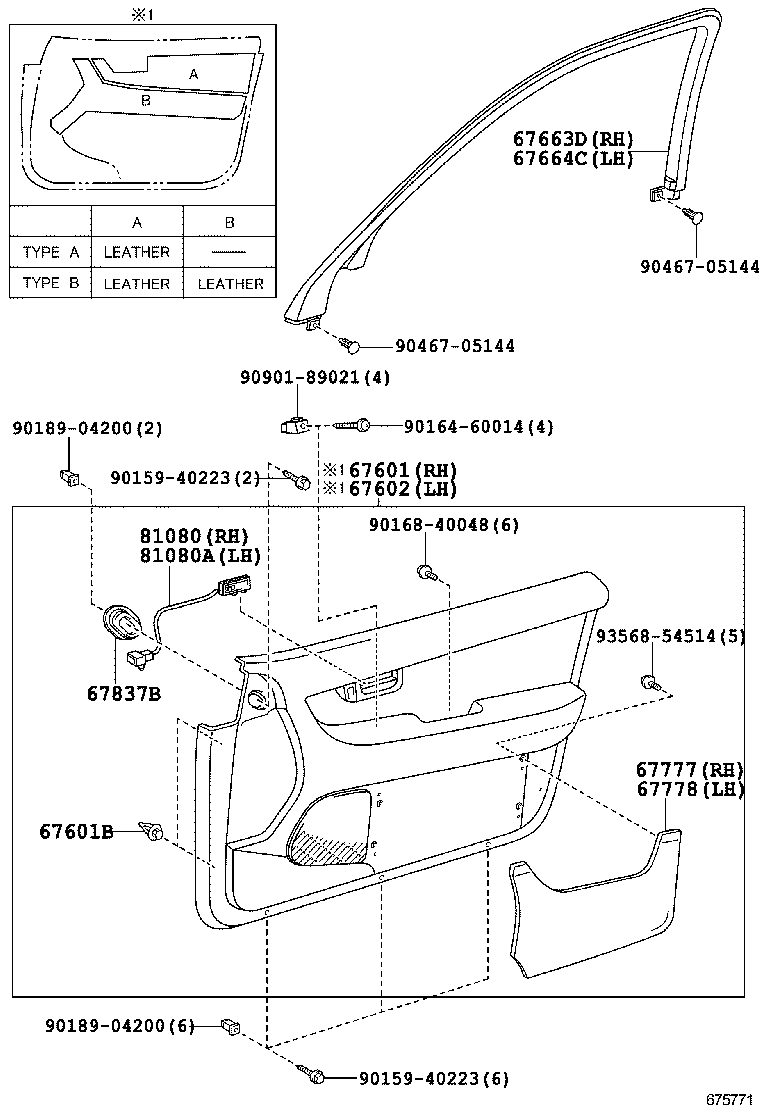 68101-50140 GLASS SUB-ASSY, FRONT DOOR, RH product image