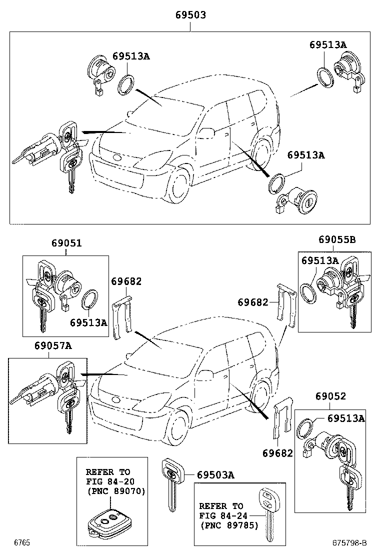 Toyota 69005-BZ040 CYLINDER SET, LOCK